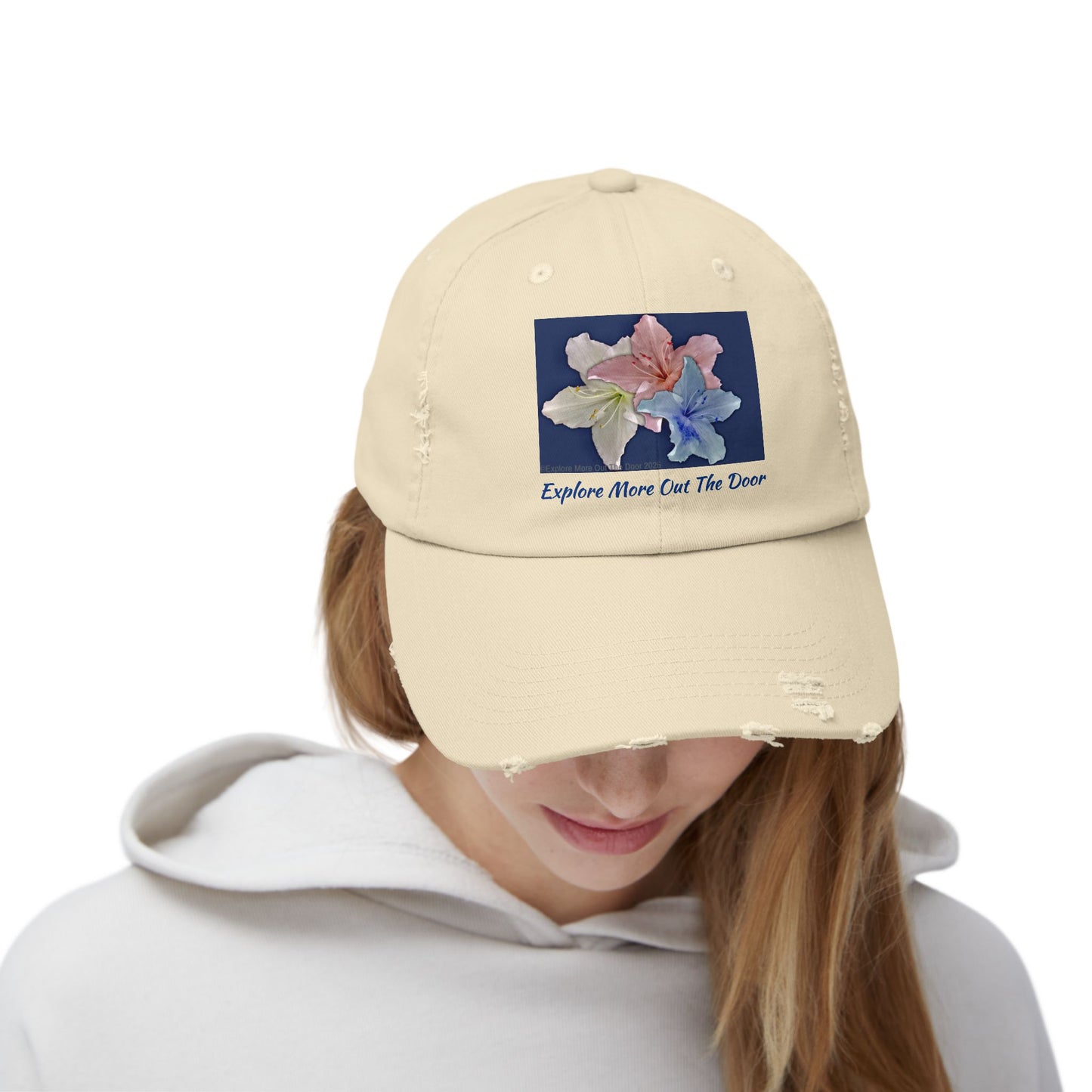 Explore More Out the Door Distressed Baseball Hat, Outdoor Gear, Adventure Cap, Summer Hat, Travel Headwear