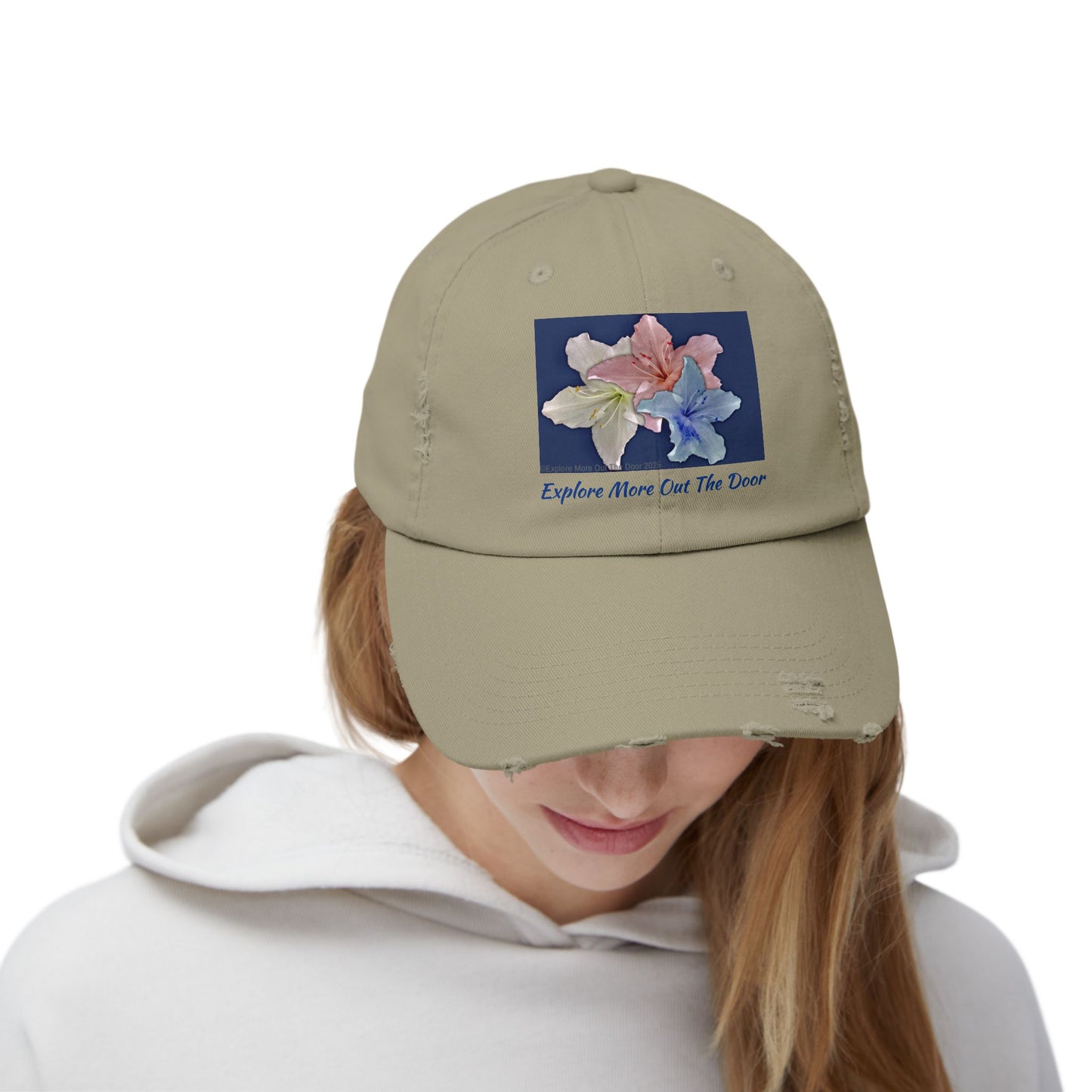 Explore More Out the Door Distressed Baseball Hat, Outdoor Gear, Adventure Cap, Summer Hat, Travel Headwear