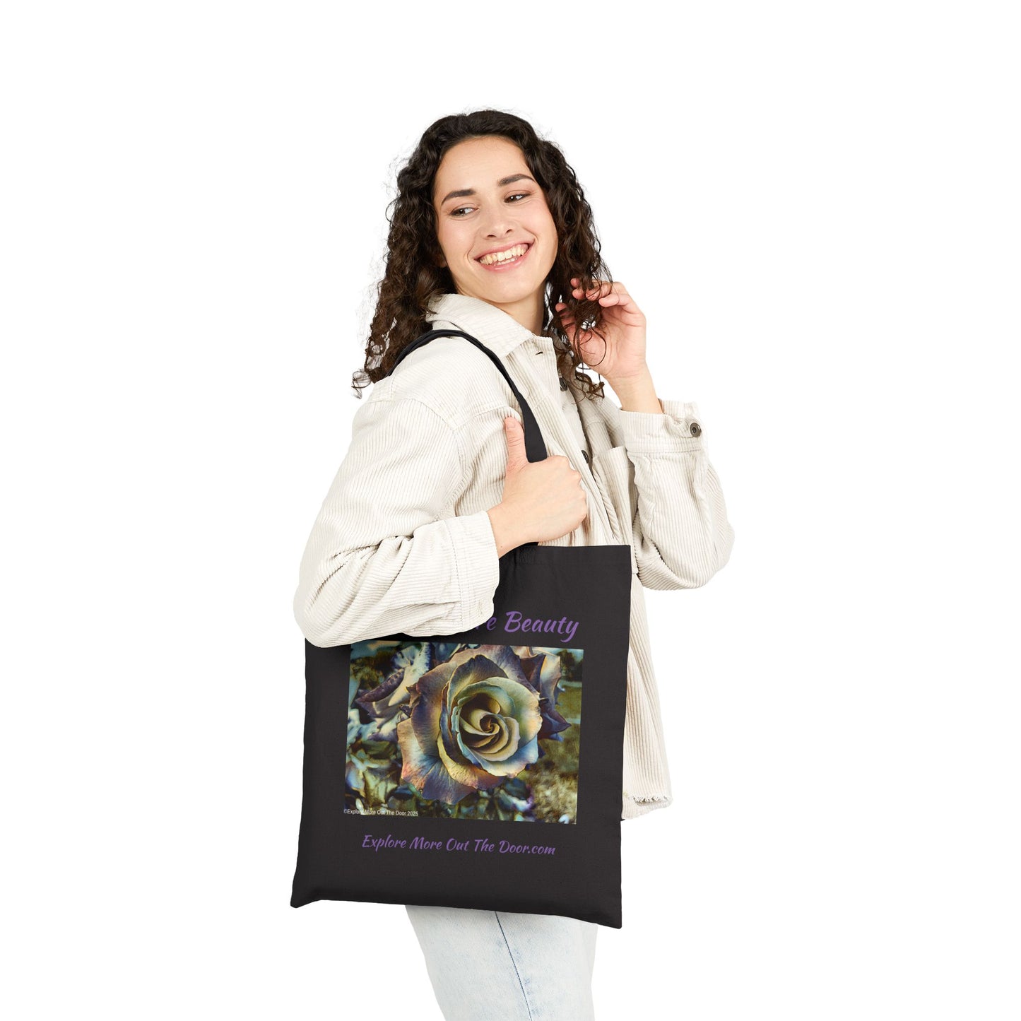 Beauty Inspired Rose Cotton Canvas Tote Bag - Explore More Beauty