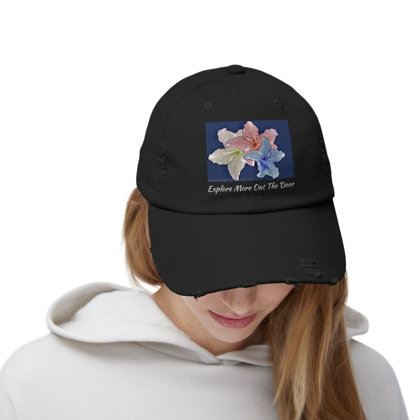 Explore More Out the Door Distressed Baseball Hat, Outdoor Gear, Adventure Cap, Summer Hat, Travel Headwear