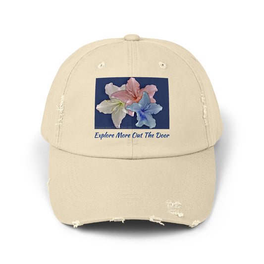 Explore More Out the Door Distressed Baseball Hat, Outdoor Gear, Adventure Cap, Summer Hat, Travel Headwear