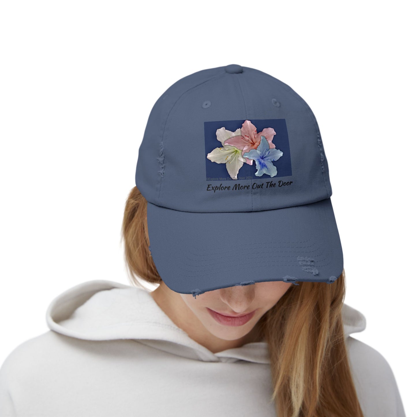 Explore More Out the Door Distressed Baseball Hat, Outdoor Gear, Adventure Cap, Summer Hat, Travel Headwear